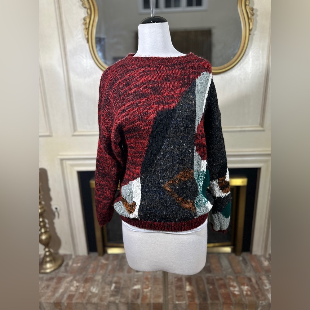Western Connection Vintage‎ Abstract Knit Sweater Red Black Multi Medium